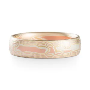 Organic Mokume Gane Woodgrain Ring or Wedding Band in Fire Palette