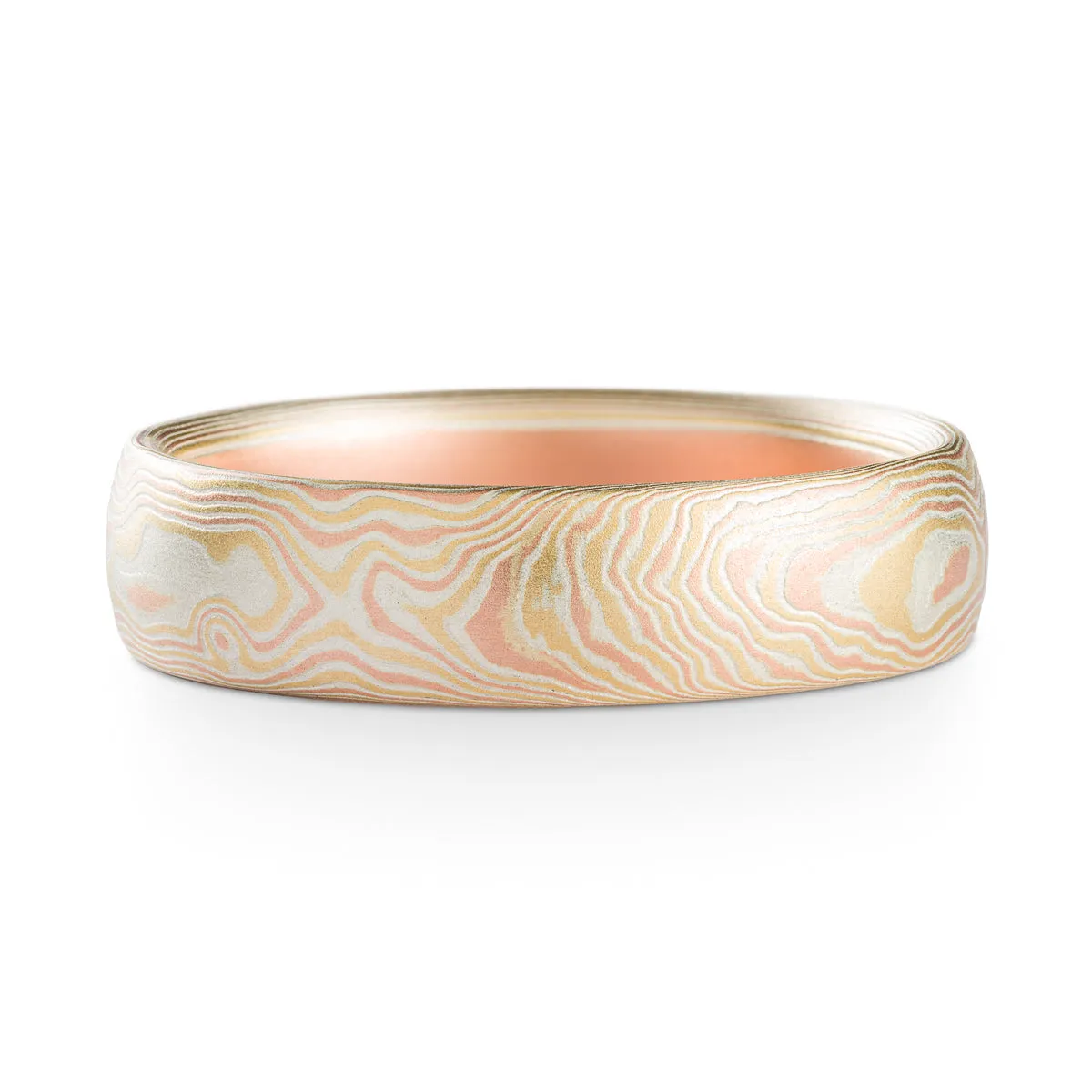 Organic Mokume Gane Woodgrain Ring or Wedding Band in Fire Palette