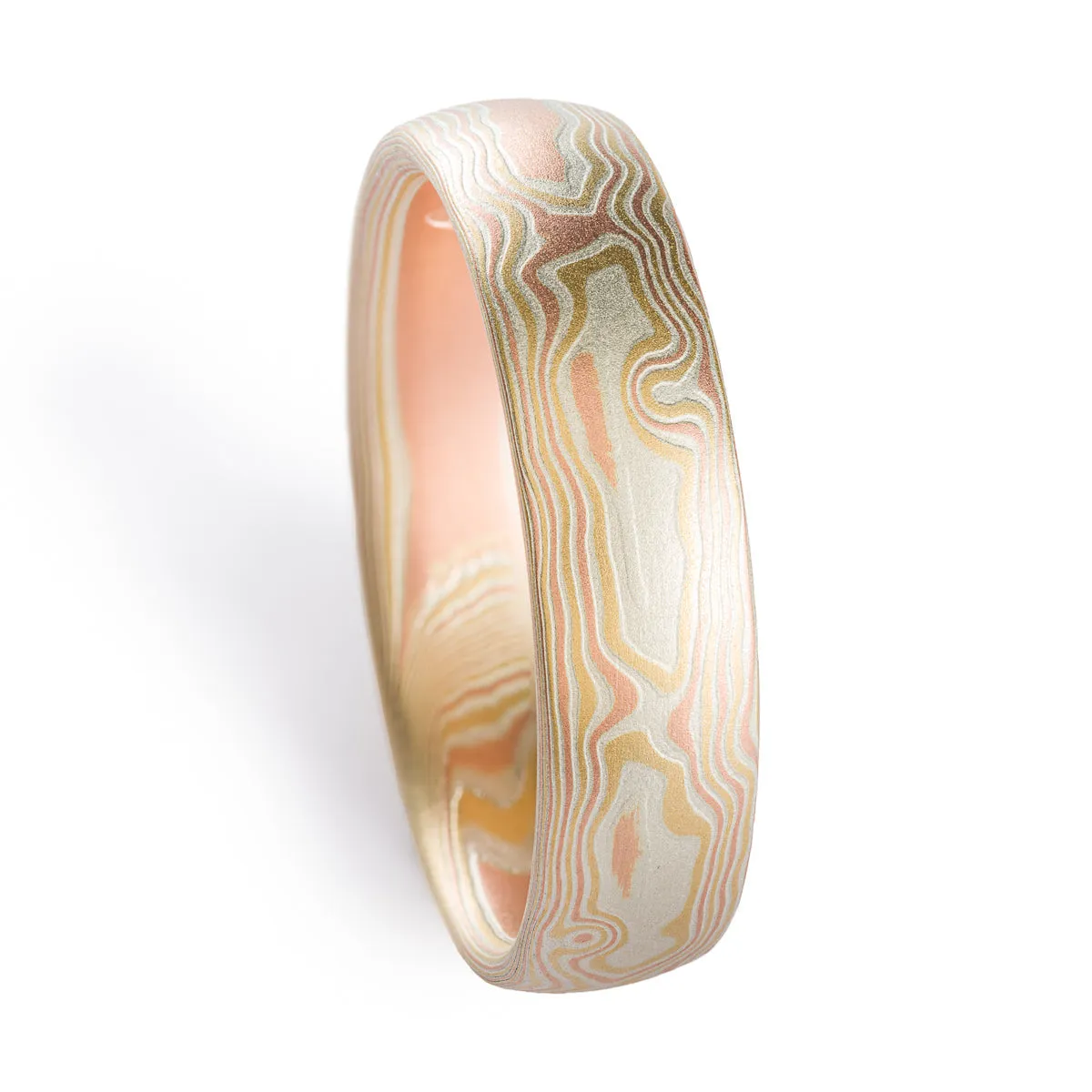 Organic Mokume Gane Woodgrain Ring or Wedding Band in Fire Palette