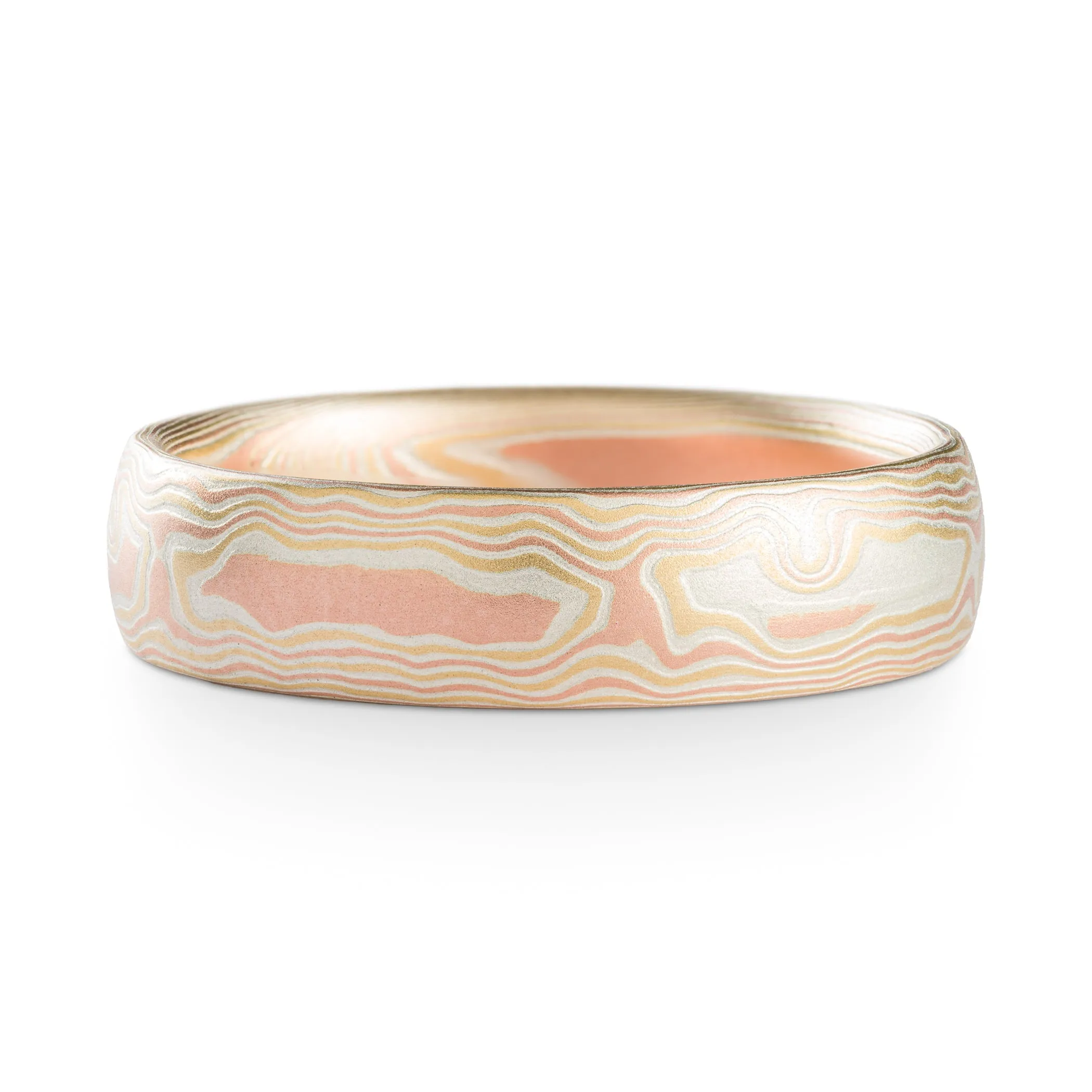 Organic Mokume Gane Woodgrain Ring or Wedding Band in Fire Palette