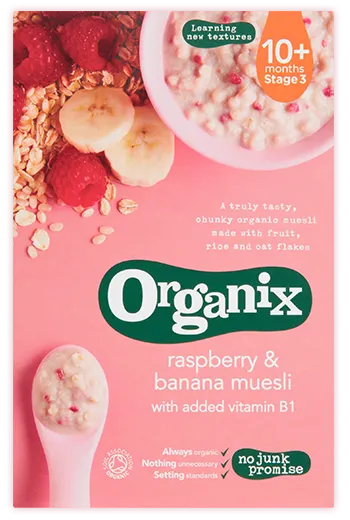 Organix Organic Cereal - Raspberry & Banana Muesli, 200g Exp: 08/21