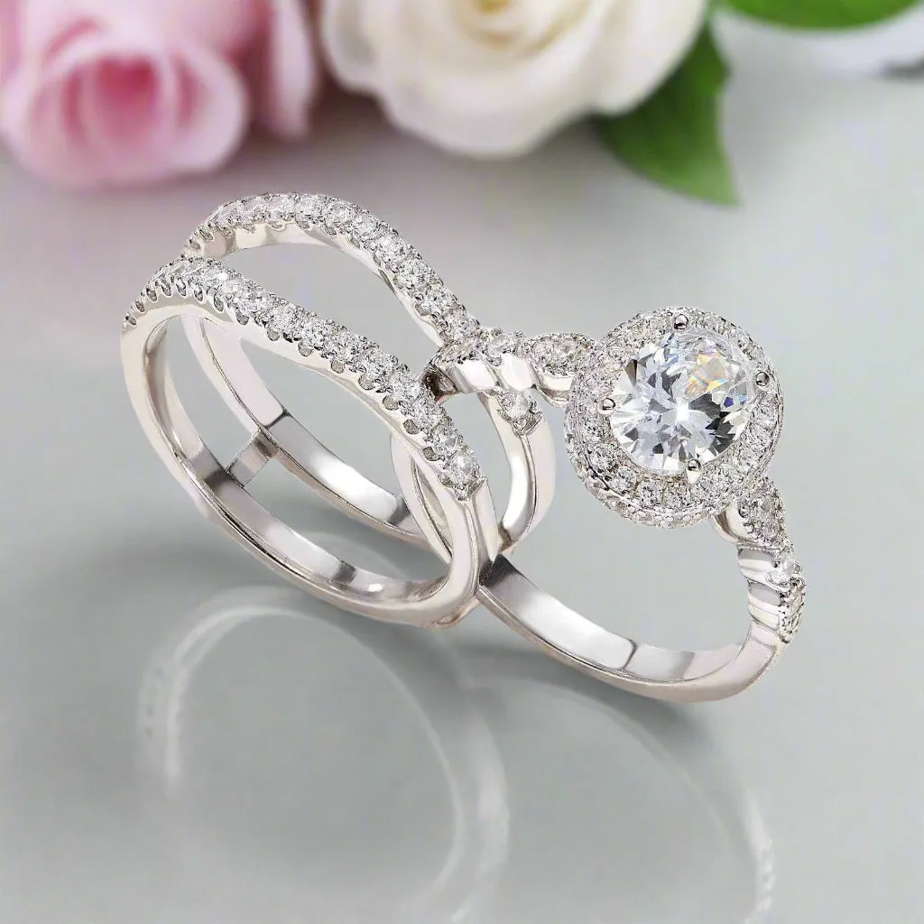 Oval Cut Diamond Halo Engagement Ring Set
