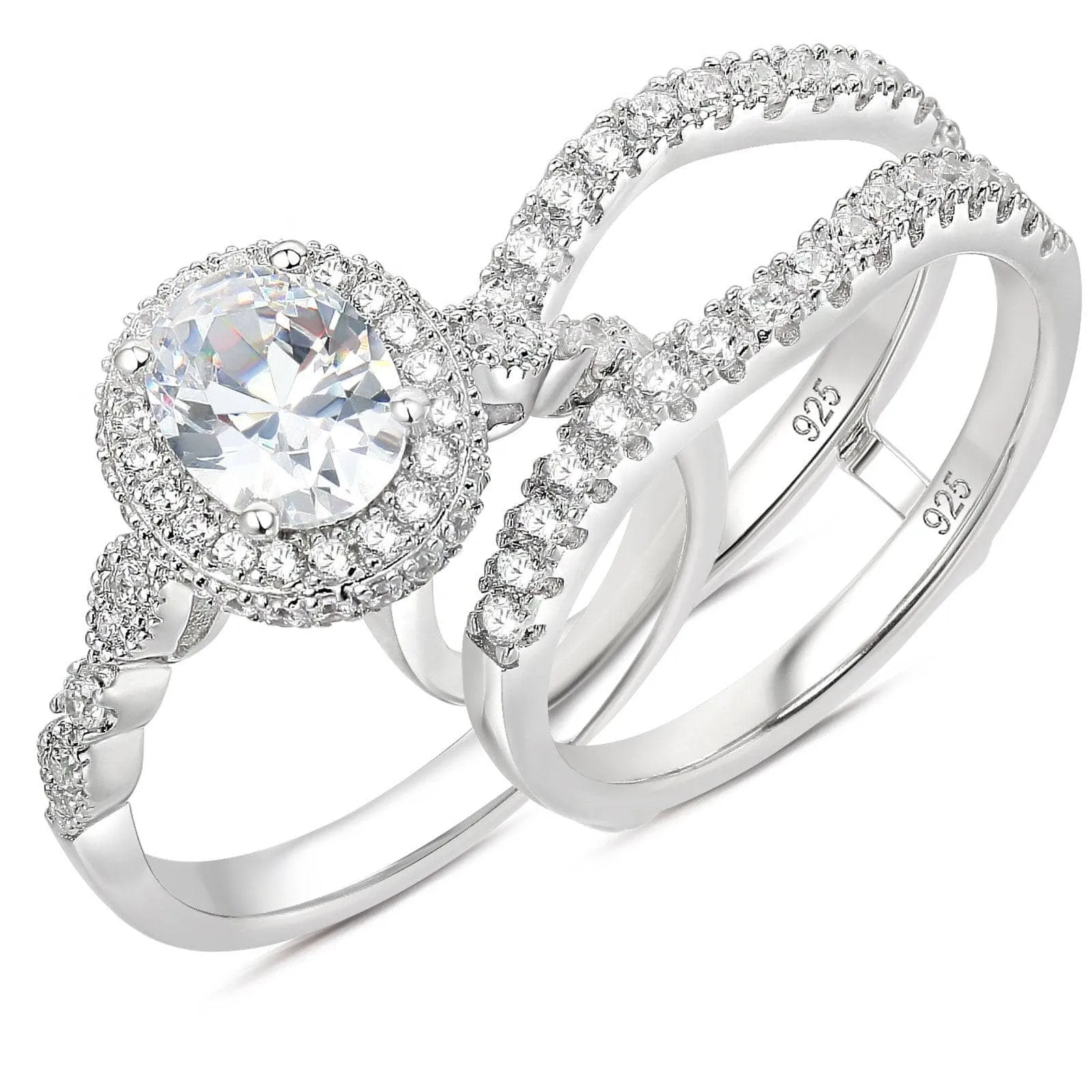 Oval Cut Diamond Halo Engagement Ring Set