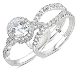 Oval Cut Diamond Halo Engagement Ring Set