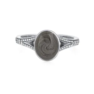 Oval Split Shank Diamond Band Cremation Ring in 14K White Gold