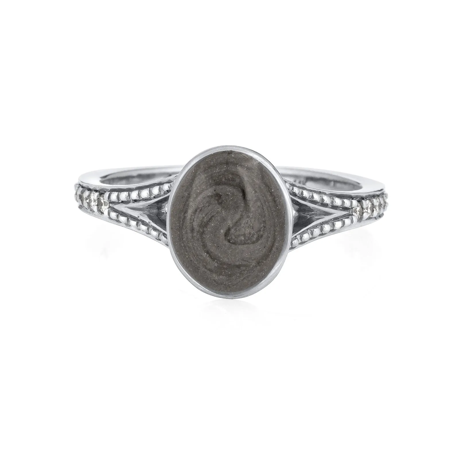 Oval Split Shank Diamond Band Cremation Ring in 14K White Gold