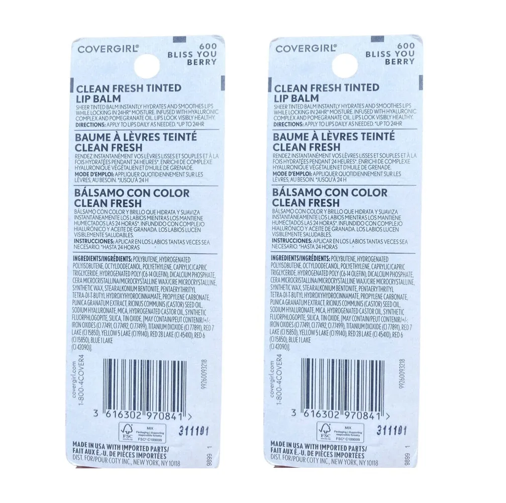Pack of 2 CoverGirl Clean Fresh Tinted Lip Balm, Bliss you Berry 600