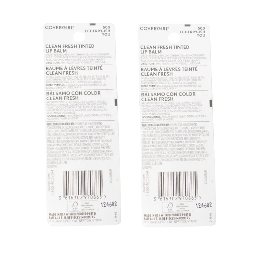 Pack of 2 CoverGirl Clean Fresh Tinted Lip Balm, I Cherry-Ish You 500