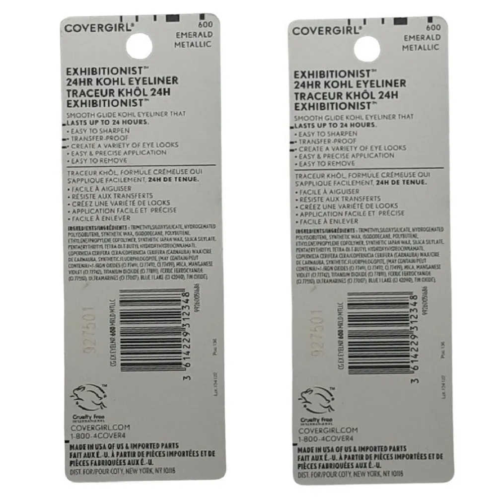 Pack of 2 COVERGIRL Exhibitionist 24-Hour Kohl Waterproof Eyeliner, Emerald Metallic 600