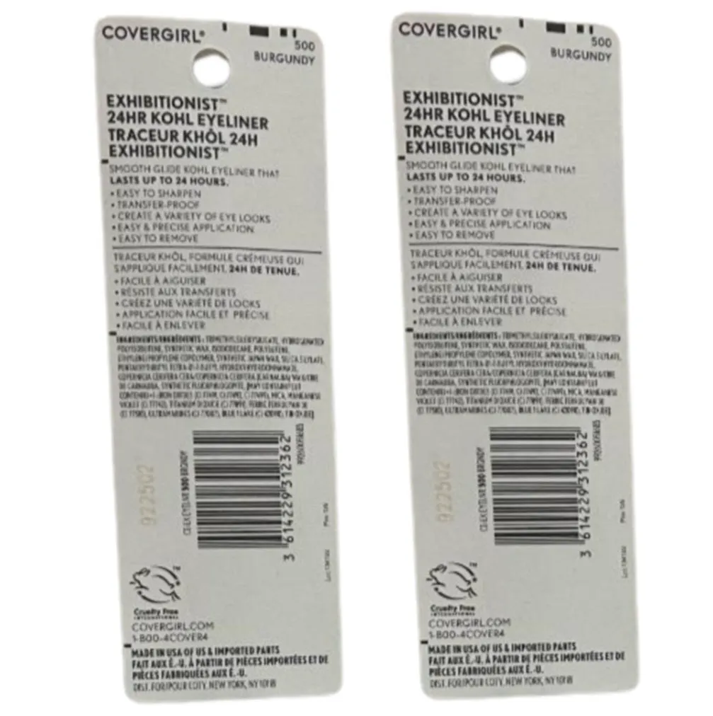 Pack of 2 CoverGirl Exhibitionist 24 Hr Kohl Eyeliner, Burgundy 500