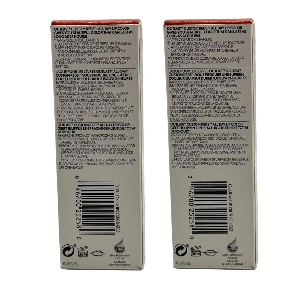 Pack of 2 CoverGirl Outlast All-Day Lip Color Custom Reds, Orange U Gorgeous