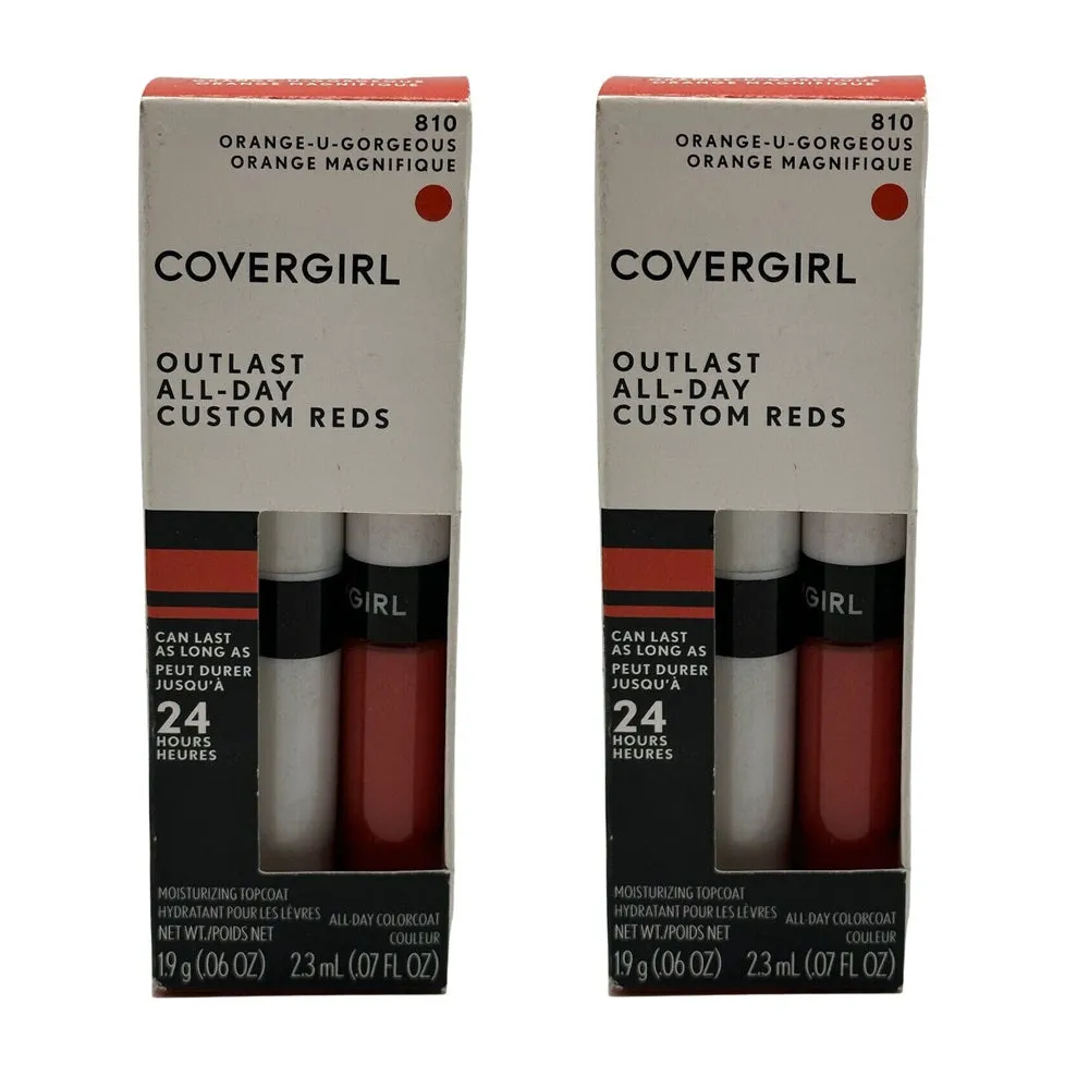 Pack of 2 CoverGirl Outlast All-Day Lip Color Custom Reds, Orange U Gorgeous