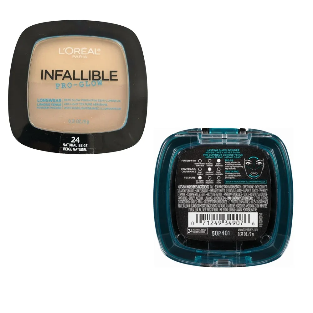 Pack of 2 L'Oreal Paris Infallible Pro Glow Lasting Glow Powder, Natural Beige (24)
