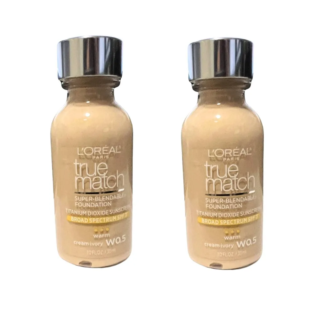 Pack of 2 L'Oreal Paris Makeup True Match Super-Blendable Liquid Foundation, Cream Ivory W0.5