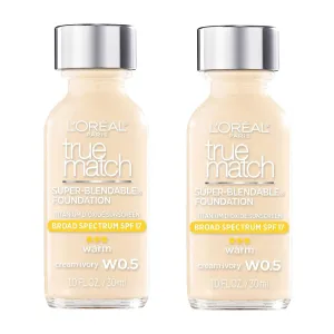 Pack of 2 L'Oreal Paris Makeup True Match Super-Blendable Liquid Foundation, Cream Ivory W0.5