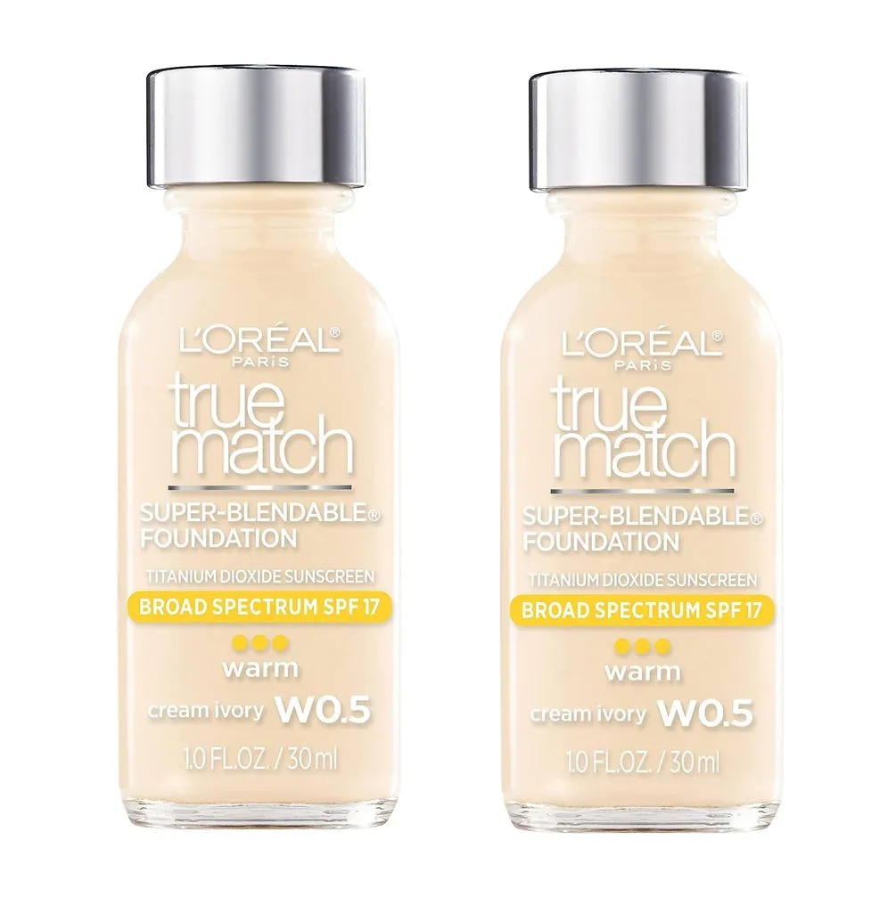 Pack of 2 L'Oreal Paris Makeup True Match Super-Blendable Liquid Foundation, Cream Ivory W0.5