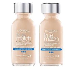 Pack of 2 L'Oreal Paris Makeup True Match Super-Blendable Liquid Foundation, Creamy Natural C3