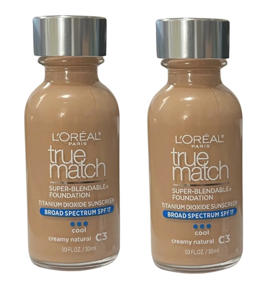 Pack of 2 L'Oreal Paris Makeup True Match Super-Blendable Liquid Foundation, Creamy Natural C3