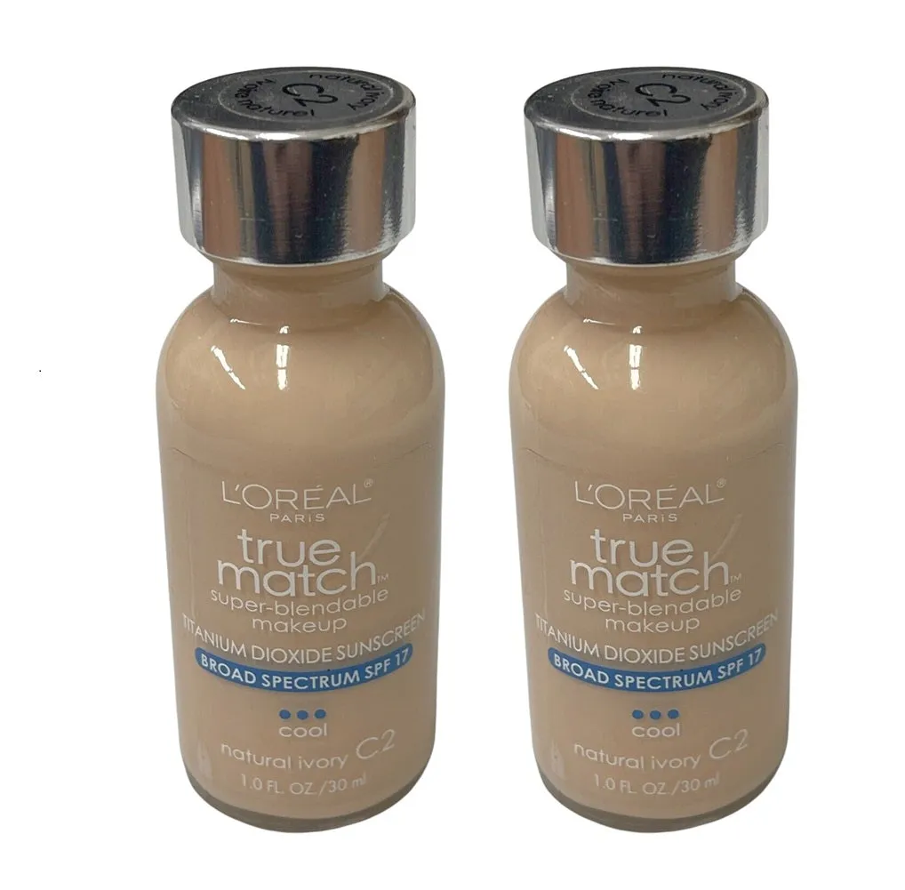 Pack of 2 L'Oreal Paris Makeup True Match Super-Blendable Liquid Foundation, Natural Ivory C2