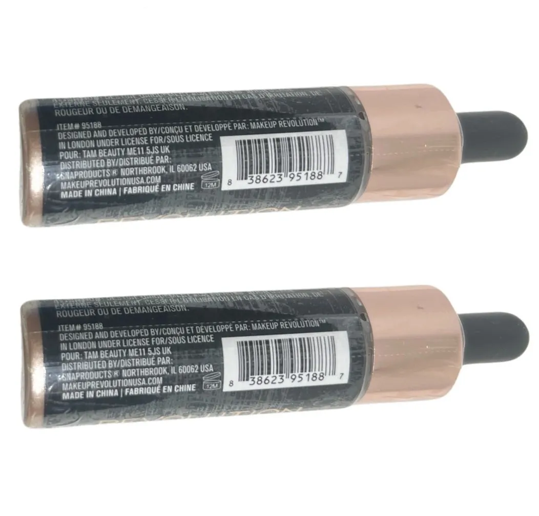 Pack of 2 Makeup Revolution Beauty Liquid Highlighter, Champagne