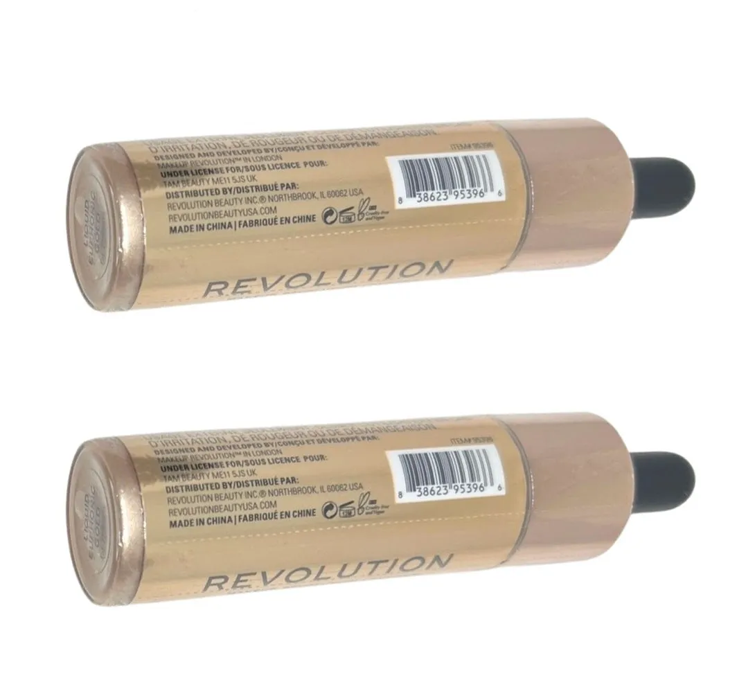 Pack of 2 Makeup Revolution Beauty Liquid Highlighter, Euphoric Gold