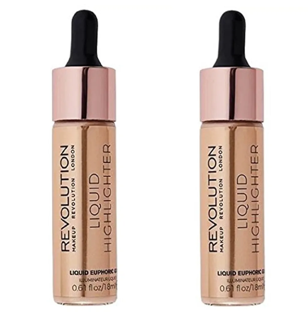 Pack of 2 Makeup Revolution Beauty Liquid Highlighter, Euphoric Gold