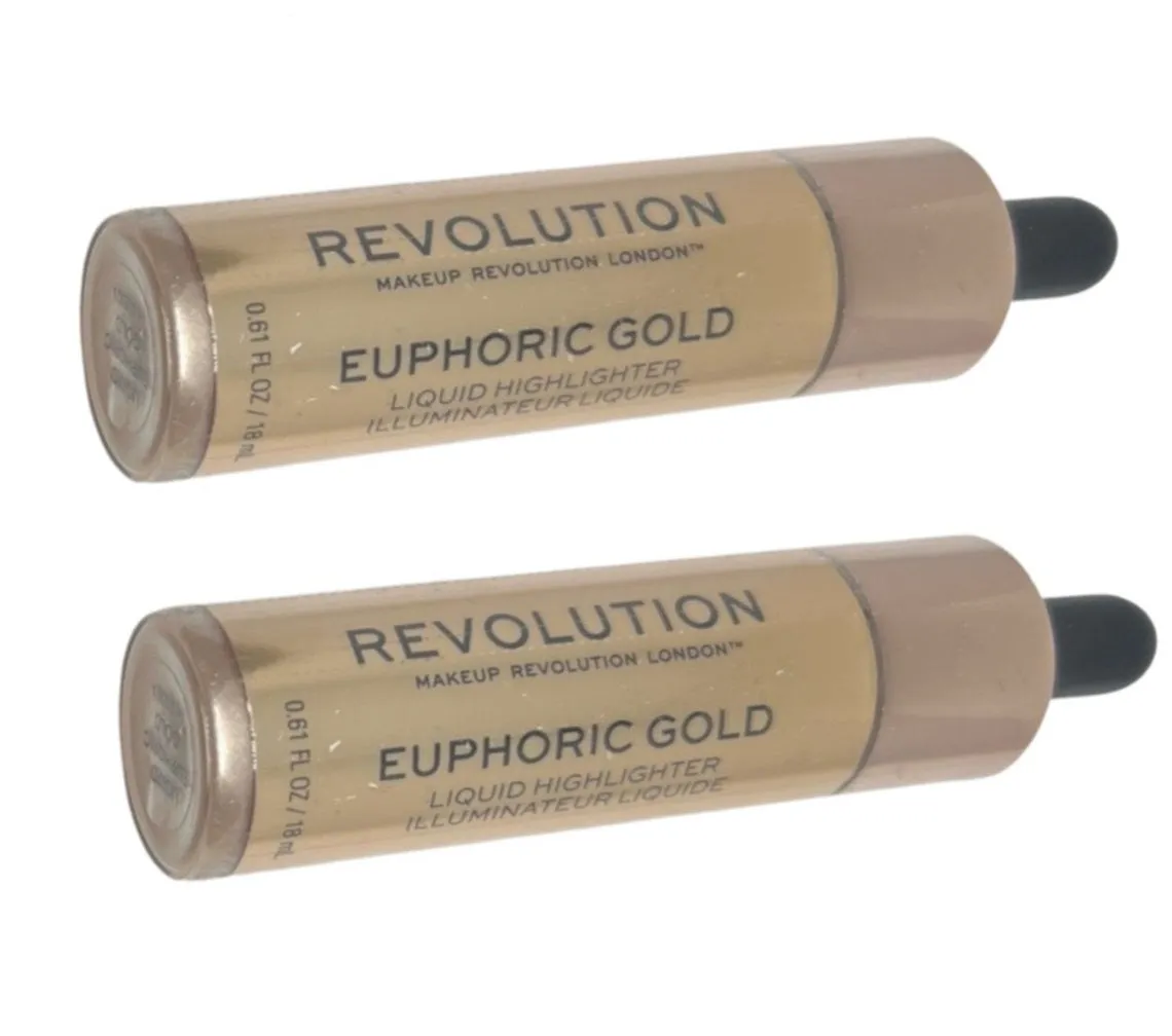 Pack of 2 Makeup Revolution Beauty Liquid Highlighter, Euphoric Gold
