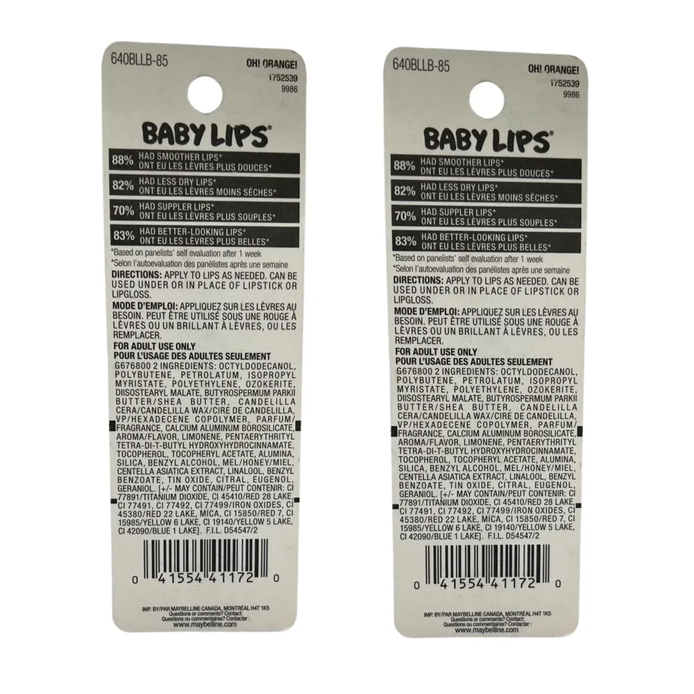 Pack of 2 Maybelline Baby Lips Moisturizing Lip Balm, Oh! Orange 85