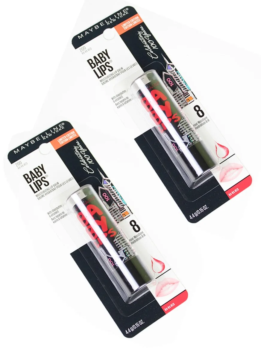 Pack of 2 Maybelline New York Baby Lips Moisturizing Lip Balm, Ra-Ra Red 200