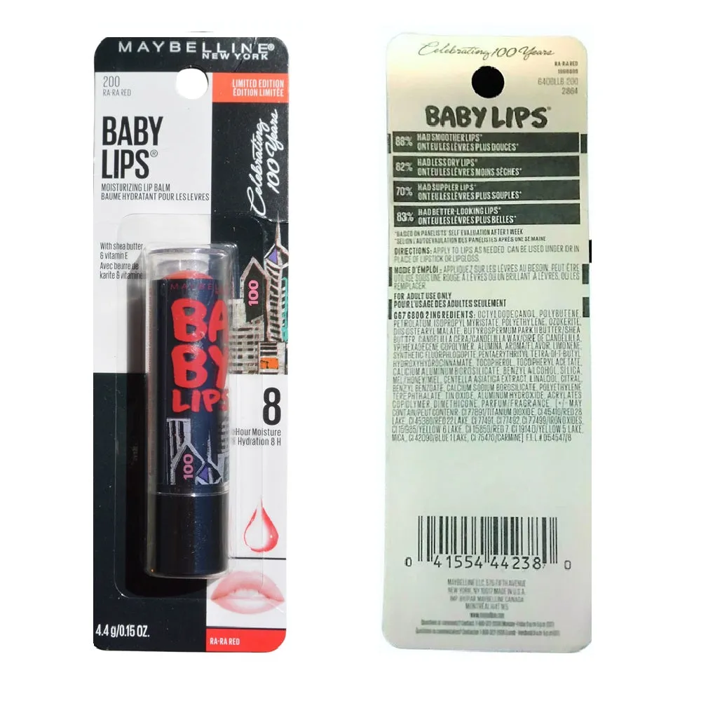 Pack of 2 Maybelline New York Baby Lips Moisturizing Lip Balm, Ra-Ra Red 200