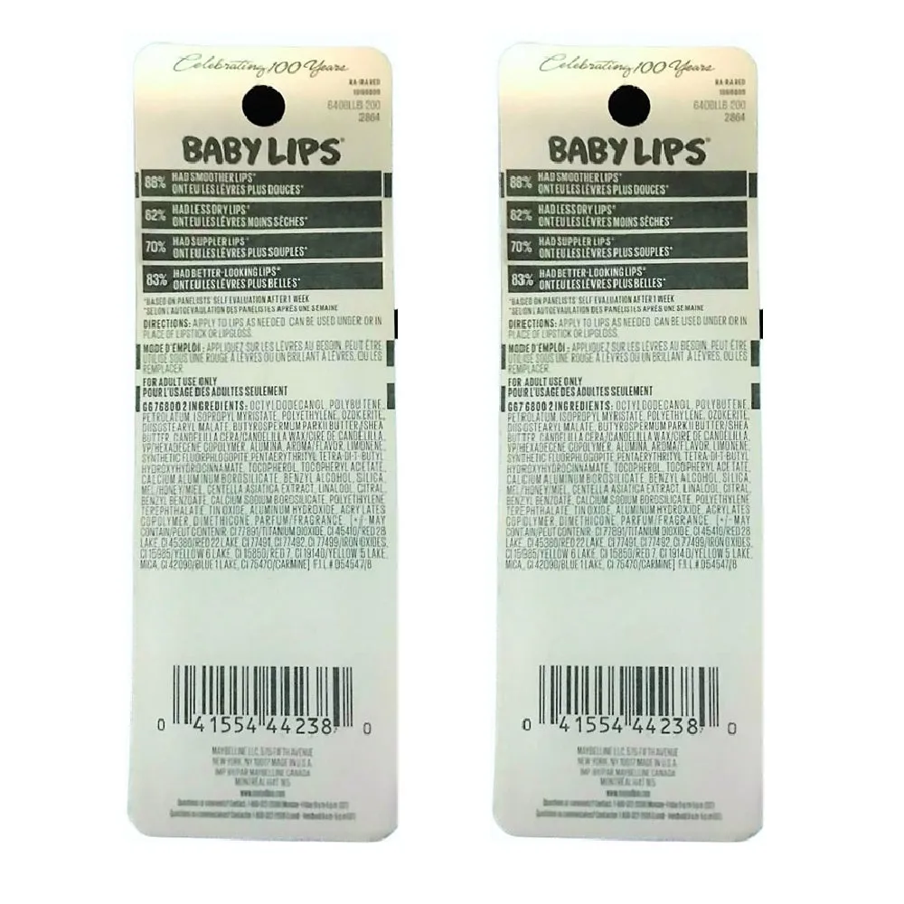 Pack of 2 Maybelline New York Baby Lips Moisturizing Lip Balm, Ra-Ra Red 200