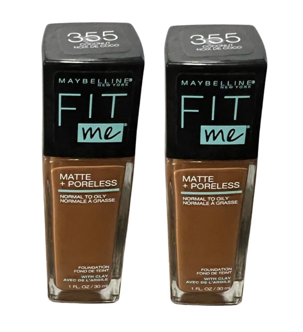 Pack of 2 Maybelline New York Fit Me Matte   Poreless Normal to Oily Foundation, Coconut 355