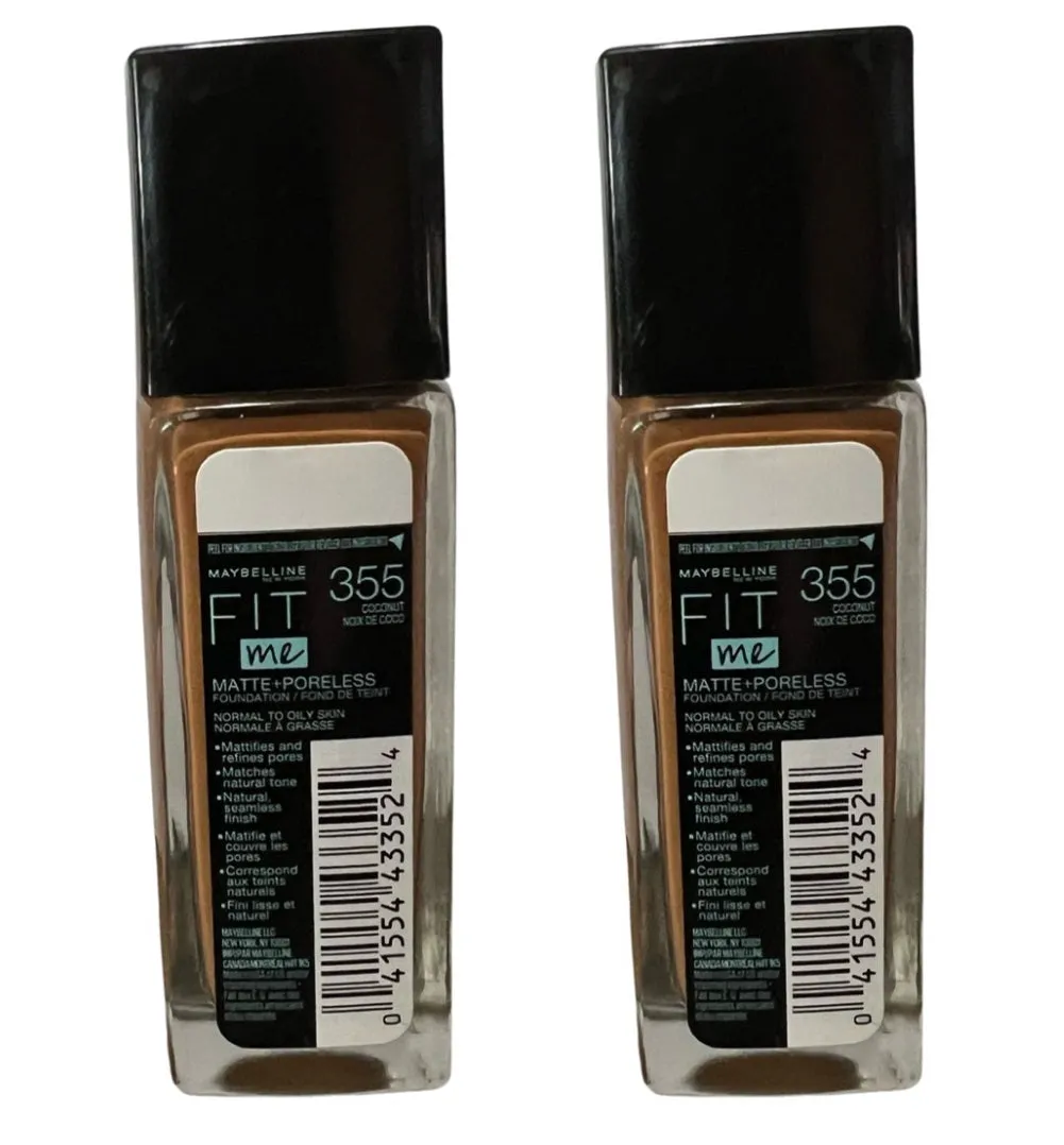Pack of 2 Maybelline New York Fit Me Matte   Poreless Normal to Oily Foundation, Coconut 355