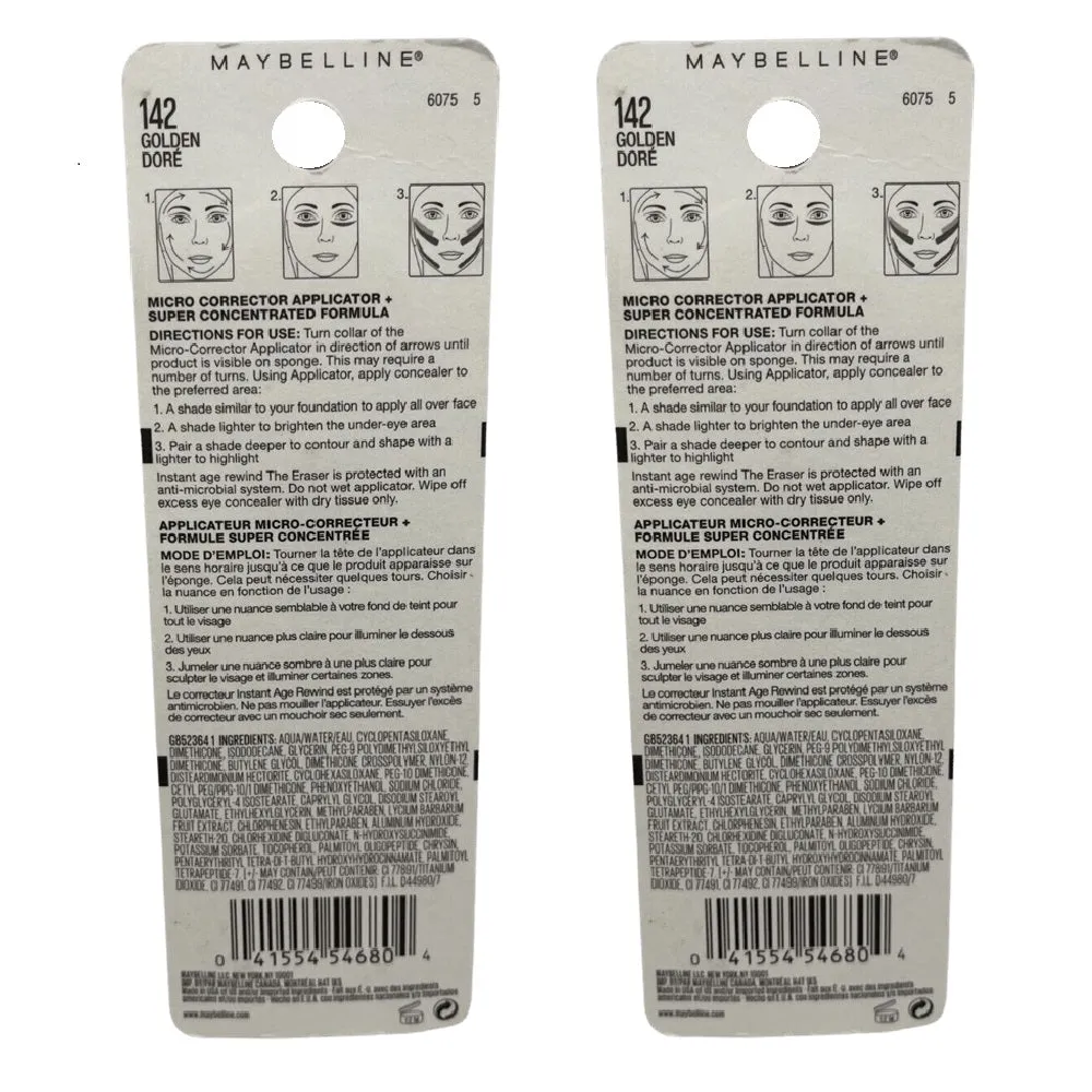 Pack of 2 Maybelline New York Instant Age Rewind Instant Eraser Multi-Use Concealer, Golden  # 142