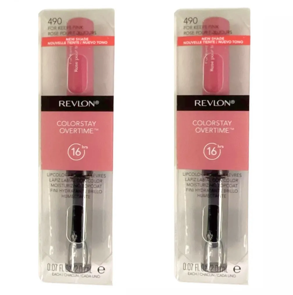 Pack of 2 Revlon ColorStay Overtime Lipcolor, For Keeps Pink 490