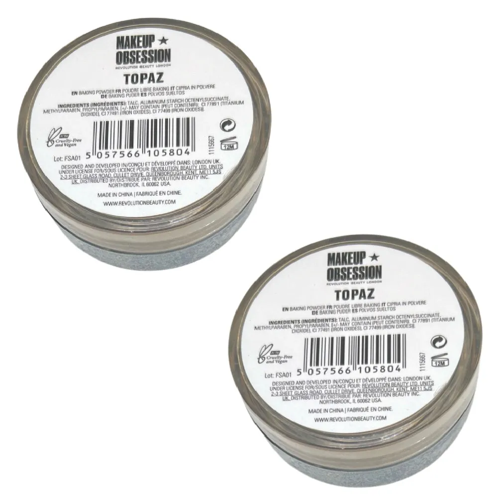 Pack of 2 Revolution Beauty Makeup Obsession Pure Bake Baking Powder, Topaz
