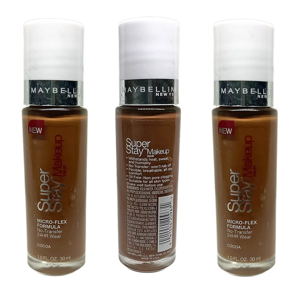 Pack of 3 Maybelline New York Super Stay 24hr Makeup, Cocoa