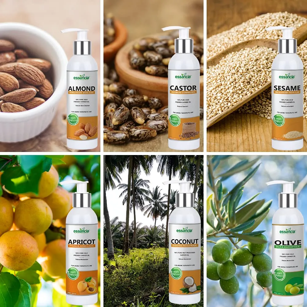 Pack of 6 Carrier oils (Almond, Apricot, Castor, Coconut, Olive, Sesame)