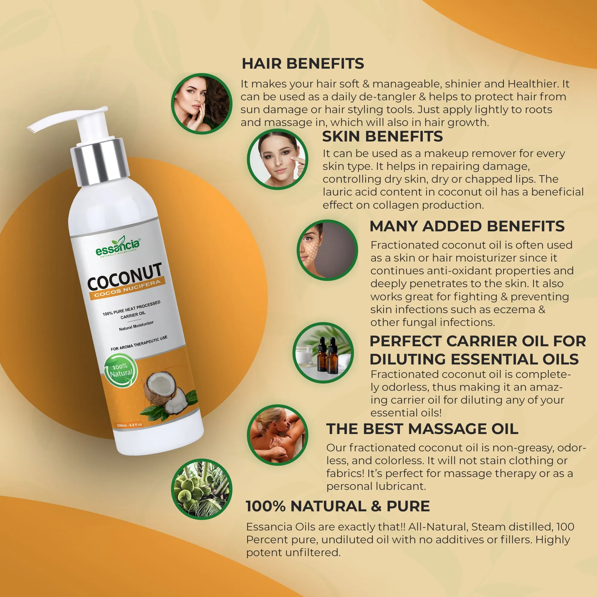 Pack of 6 Carrier oils (Almond, Apricot, Castor, Coconut, Olive, Sesame)