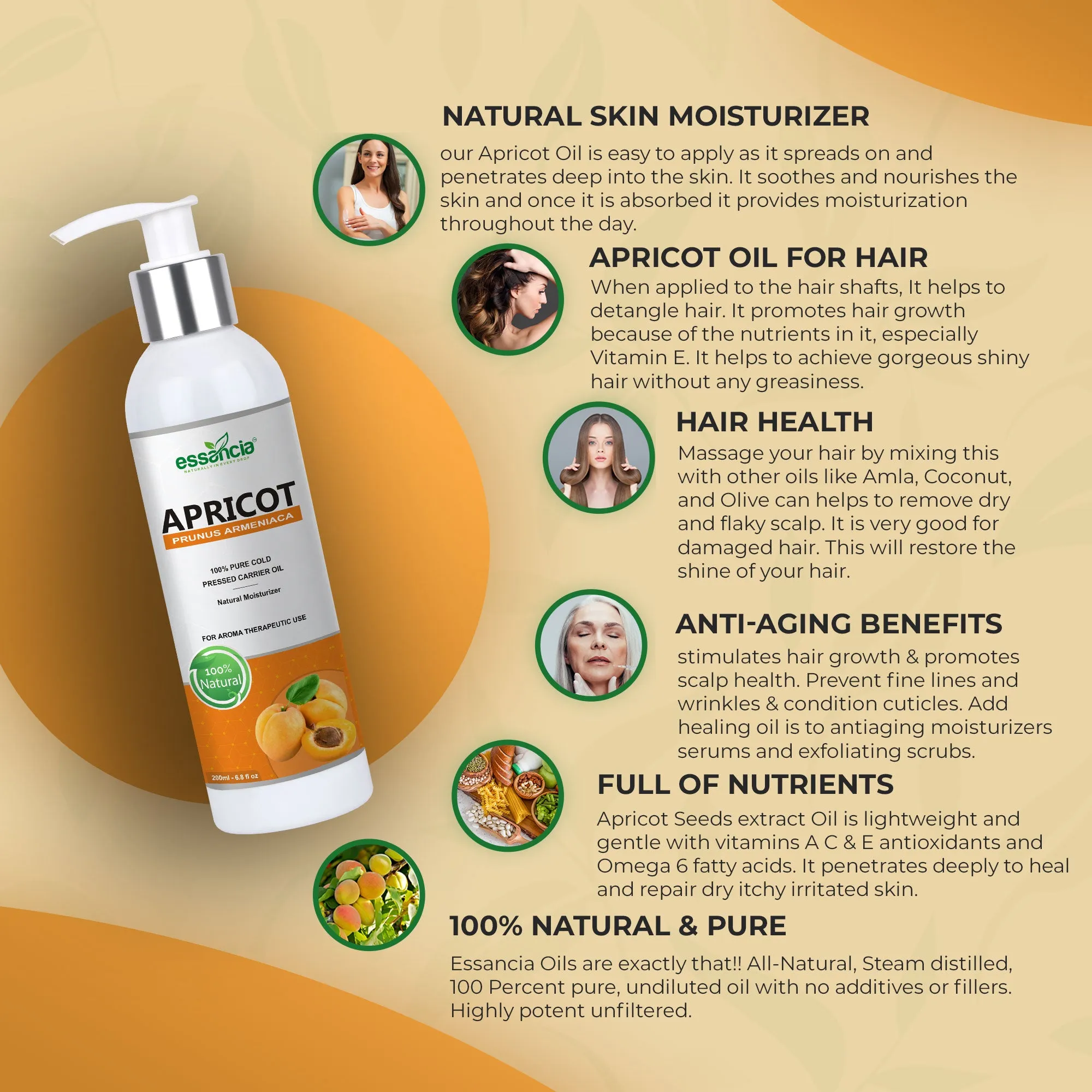 Pack of 6 Carrier oils (Almond, Apricot, Castor, Coconut, Olive, Sesame)