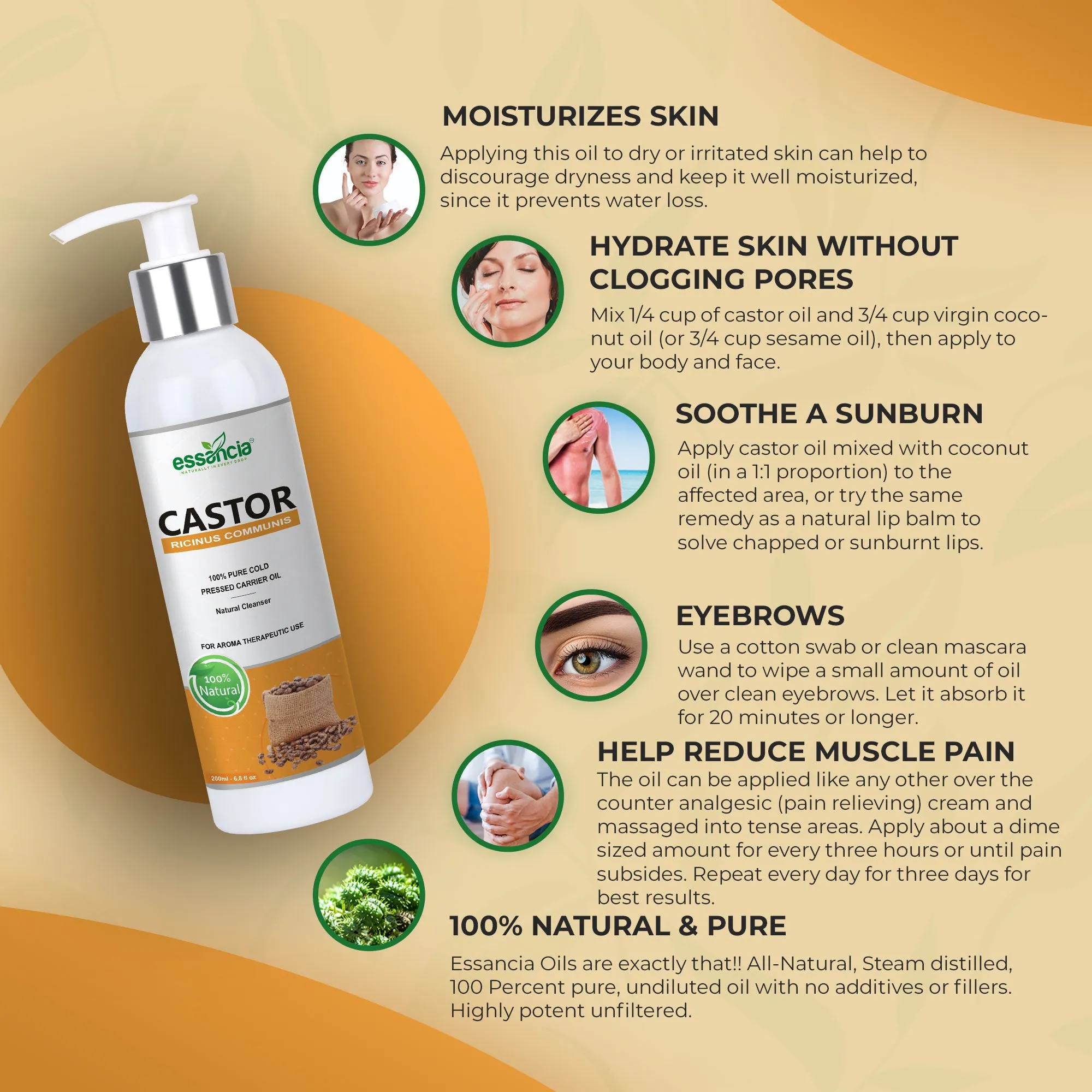 Pack of 6 Carrier oils (Almond, Apricot, Castor, Coconut, Olive, Sesame)