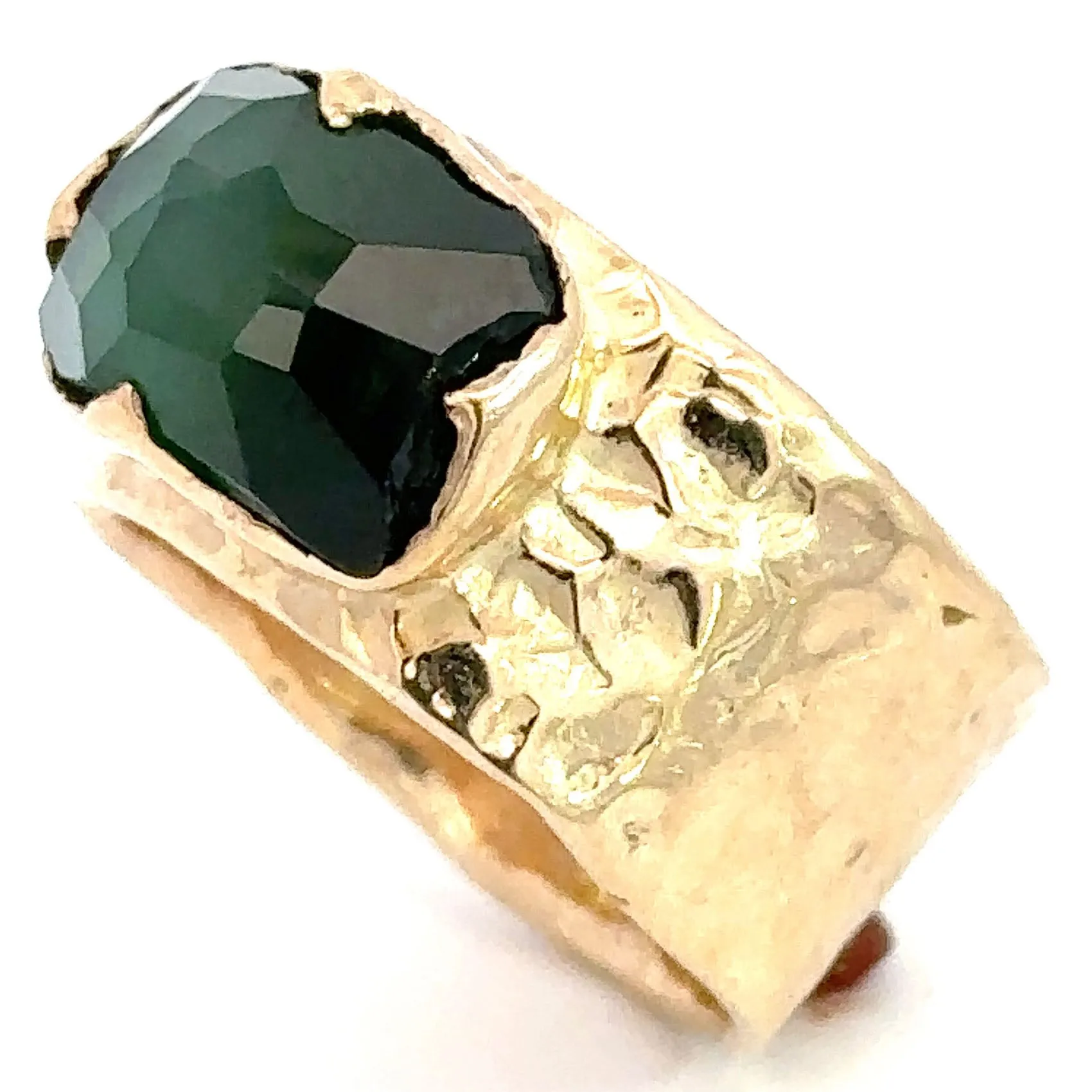 Partially Faceted Green Tourmaline 18k Yellow Gold Gemstone Solitaire Cigar statement ring 3266