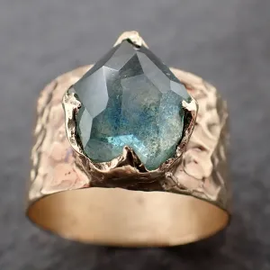 Partially Faceted Montana Sapphire Ring Gemstone Ring Cocktail Solitaire Yellow 14k Cigar band 3214_1