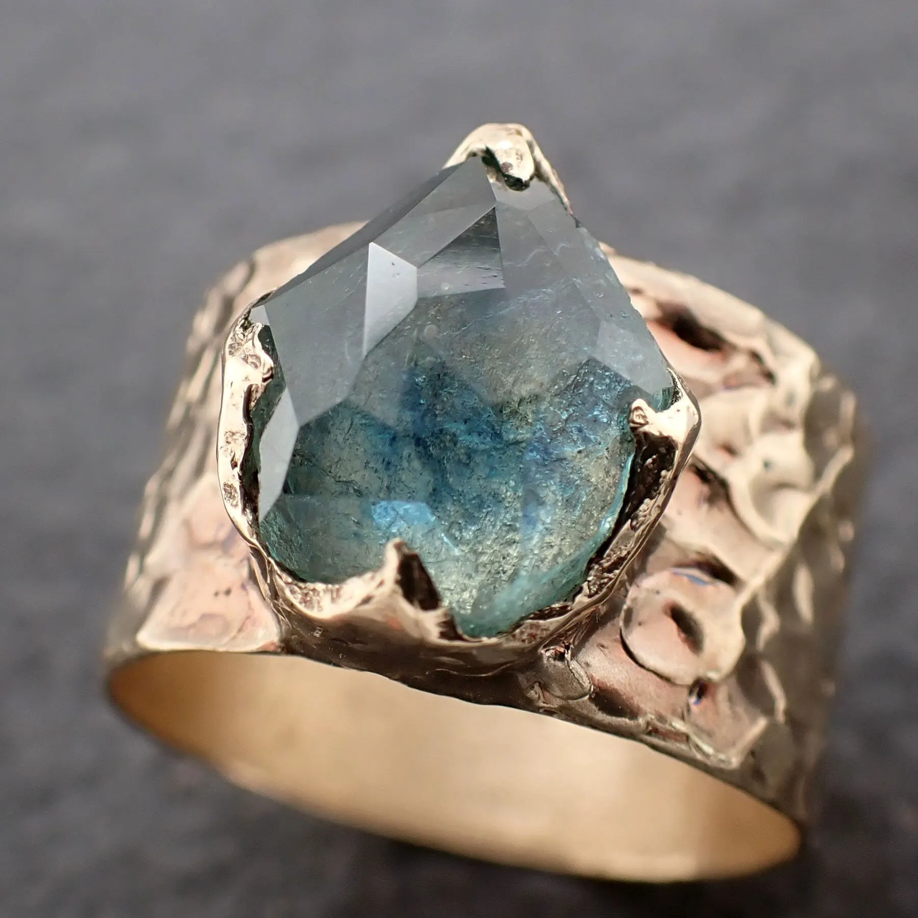 Partially Faceted Montana Sapphire Ring Gemstone Ring Cocktail Solitaire Yellow 14k Cigar band 3214_1