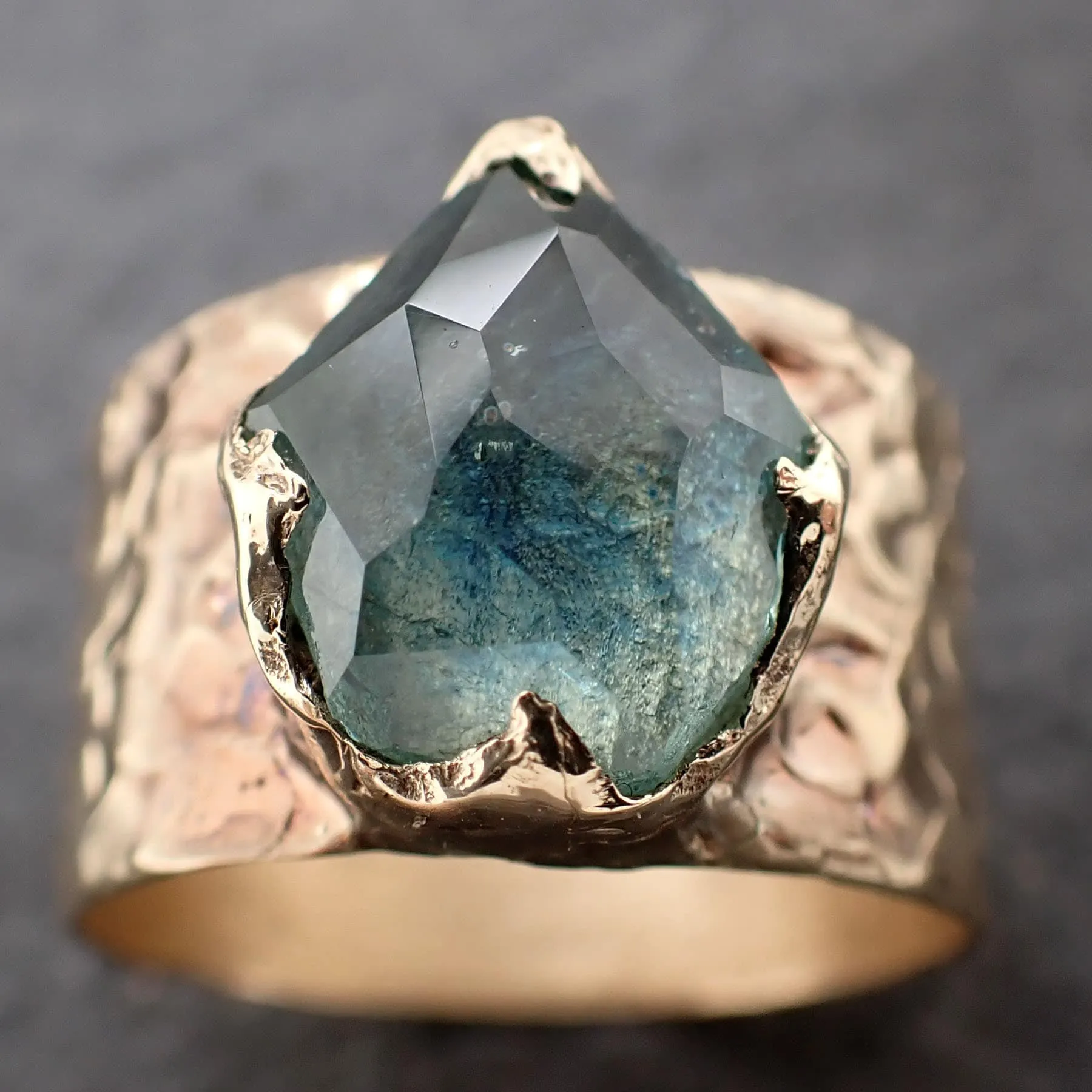 Partially Faceted Montana Sapphire Ring Gemstone Ring Cocktail Solitaire Yellow 14k Cigar band 3214_1