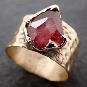 Partially Faceted Ruby Sapphire Ring Gemstone Ring Cocktail Solitaire Yellow 14k Cigar band 3219