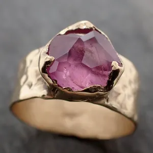 Partially Faceted Sapphire Ring Gemstone Ring Cocktail Solitaire Yellow 18k Cigar band 3228