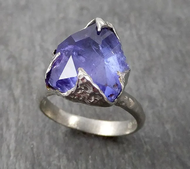 Partially faceted Tanzanite Crystal White Gold Ring Rough Gemstone tanzanite recycled 18k stacking cocktail statement byAngeline 1727