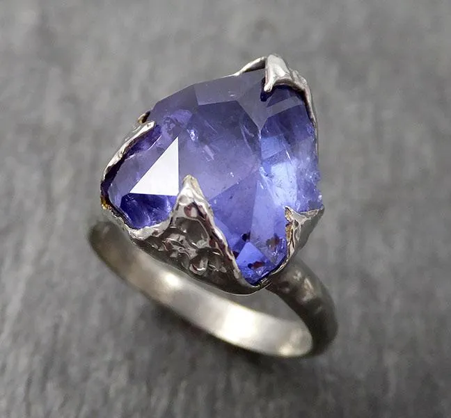 Partially faceted Tanzanite Crystal White Gold Ring Rough Gemstone tanzanite recycled 18k stacking cocktail statement byAngeline 1727