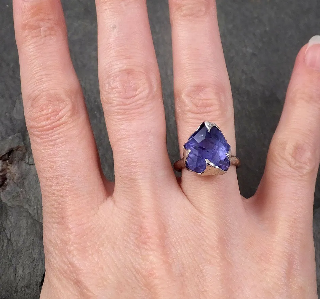 Partially faceted Tanzanite Crystal White Gold Ring Rough Gemstone tanzanite recycled 18k stacking cocktail statement byAngeline 1727